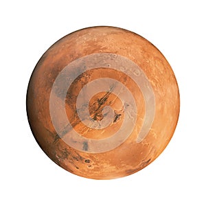 Red planet Mars on an isolated white background. Element for designers