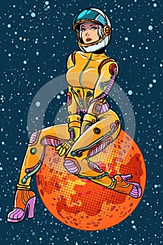 Red planet Mars sexy beautiful woman astronaut