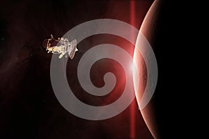 Red planet Mars. Spacecraft launch into space. Elements of this image furnished by NASA