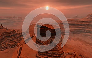 Red planet, panoramic landscape of Mars