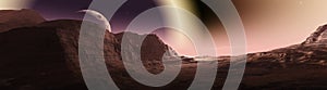 Red planet, panoramic landscape of Mars