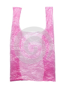 Red plastic bags isolated against a white background. Environmental pollution by disposable bags, recycling