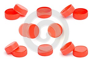 Red plastic bottle cap on white background