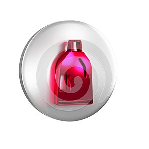 Red Plastic bottle for laundry detergent, bleach, dishwashing liquid or another cleaning agent icon isolated on
