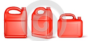 Red plastic canister for liquid fuel or motor oil