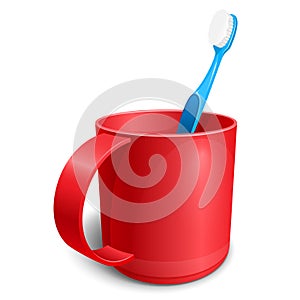 Red plastic cup with blue toothbrush Vector illustration.
