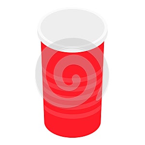 Red plastic cup icon, isometric style