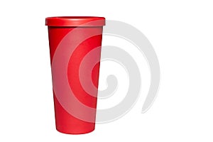 Red plastic cup isolated on a white background with clipping path. Glass for cold coffee