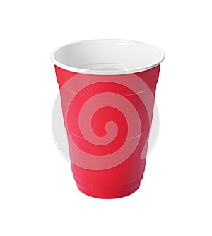 Red plastic cup isolated on white. Beer pong game