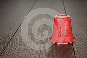 Red plastic cup on the table