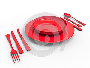 Red plastic dinner ware