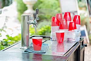 Red Plastic Drinking Cups. Plastic red solo drinking cups for beer pong or drinking game.