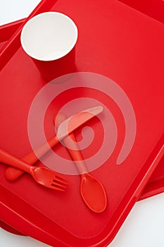 Red plastic food tray.