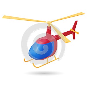 A red plastic helicopter 3d kids toys. Vector illustration. Toy plastic helicopter gift for kids. Most classic toys in