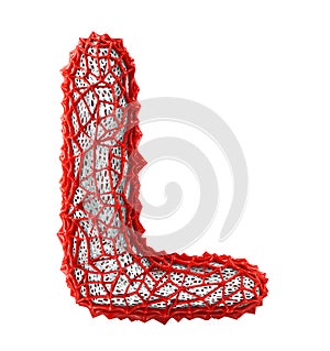 Red plastic letter L with abstract holes. 3d