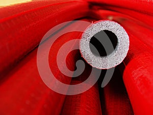 Red plastic pipes