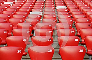 Red plastic seat rows