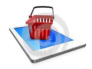 Red Plastic Shipping Basket on White Smart phone