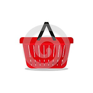Red Plastic Shopping Basket Flat Vector Illustration, Isolated on white background photo