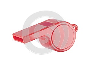 Red plastic whistle on a white background