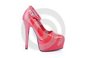 Red Plateau High Heels Pumps on white background