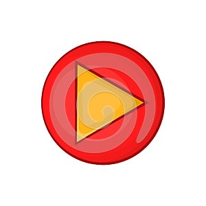 Red play button icon in cartoon style