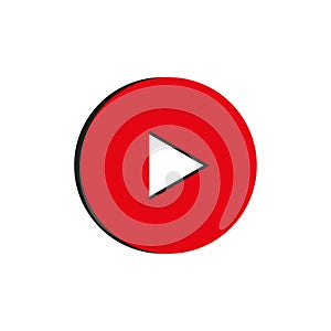 Red play button icon. Vector illustration. stock image.