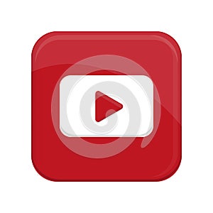 Red play button. Multimedia control icon. Digital media shape. Vector interface.