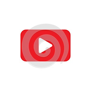 Red play button. Vector symbol on white background