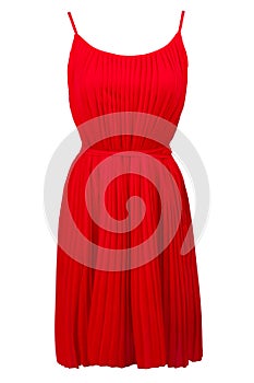 Red pleated dress, isolated on white