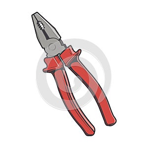 Red pliers isolated on a white background. Color line art. Modern design