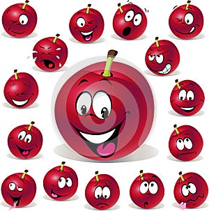 Red plum cartoon illustration with many expression