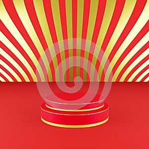 Red podium with golden girdle Chinese new year season concept