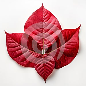Red Poinsettia Leaf On White Background: Organic Biomorphic Forms And Thai Art