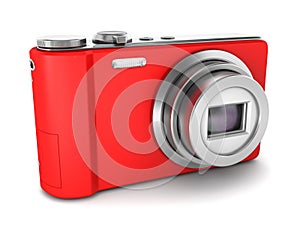 Red point and shoot photo camera isolated on white