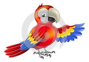 Red pointing cartoon parrot