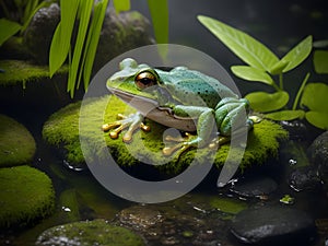 green poison arrow frog in forest