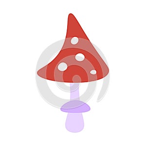 Red poisonous mushroom isolated on white background. Cute vector design element in flat style for decoration of banners, posters,