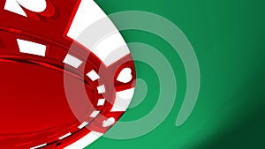 Red poker chip on a green table 3d render