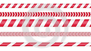 Red police tape, crime danger line. Caution police lines isolated. Warning tapes. Set of red warning ribbons. Vector