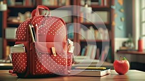 The red polka-dot backpack. AI generated