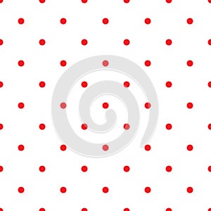 Red polka dot seamless pattern on the white background, abstract geometrical simple illustration