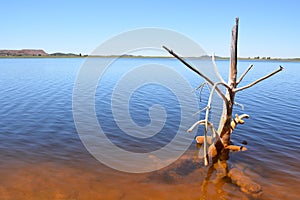 red polluted lake