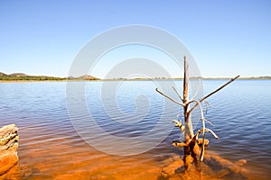 red polluted lake