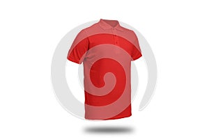 Red polo shirt with ghost model concept floating in plain background