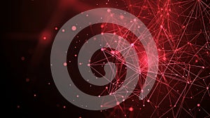 Red polygon tech network with connect technology background. Dots and lines texture background. 3D rendering.
