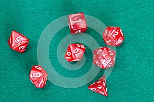 Red polyhedral dices for Dungeons and Dragons