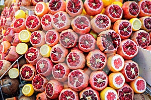 Red pomegranate fruit at street market, Istanbul.