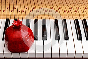Red pomegranate on the piano keys