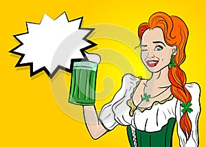 Red pop art woman st patrick day